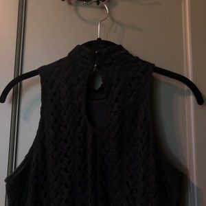 Black high neck crochet dress with loop back